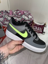 Nike Air Force 1 GS Black Lime Blast Smoke Grey Boys Low Top Sneaker 5.5Y