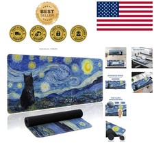 Elegant Extended Gaming Mouse Pad 31.5 x 11.8 with Starry Night Cat Design