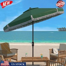 Tilt Patio Umbrella 9' Market Crank Fringe Easy Care Machine Washable Outdoors