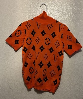Louis Vuitton Orange Monogram Knit Short Sleeve Turtleneck Sweater