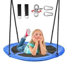 Hishine 43" Saucer Tree Swing for Kids, 360  Rotate Waterproof Saucer swing,blue
