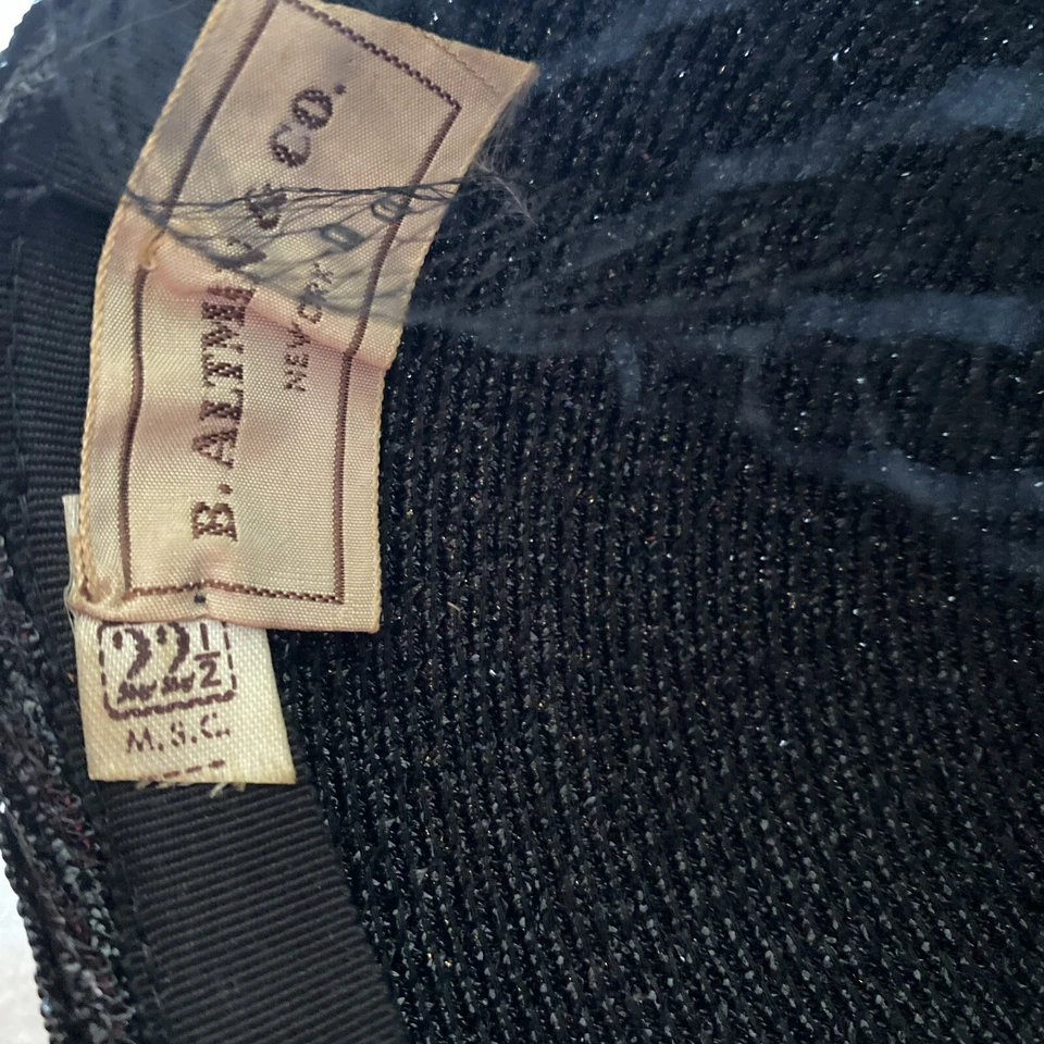 Vintage Ladies Hat B Altman & Co Size 22 1/2 Black with Netting - Image 3 of 4