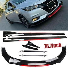 Front Bumper Lip Splitter + Side Skirt Glossy Black +Red For Nissan Sentra