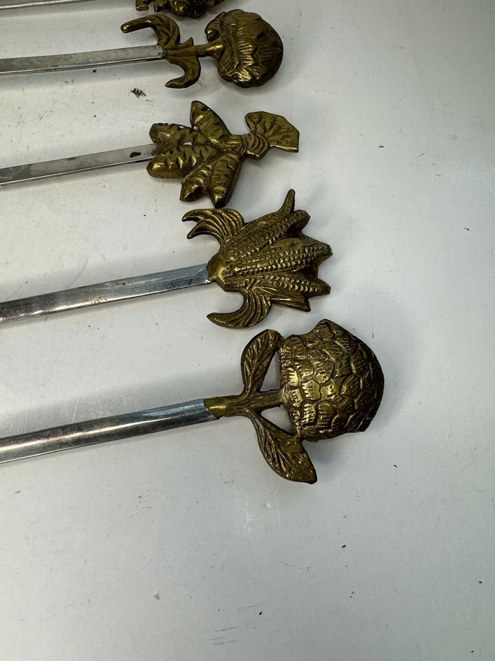 Set Of 5 Vintage (1 Worn) Brass BBQ Skewers / Shishkabobs / MCM / Veggies  - Image 2 of 4