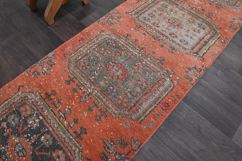 Vintage Türkischer Läufer Teppich 2x11ft Wolle Anatolisch Handarbeit Flur Oushak ROT - Bild 3 von 9