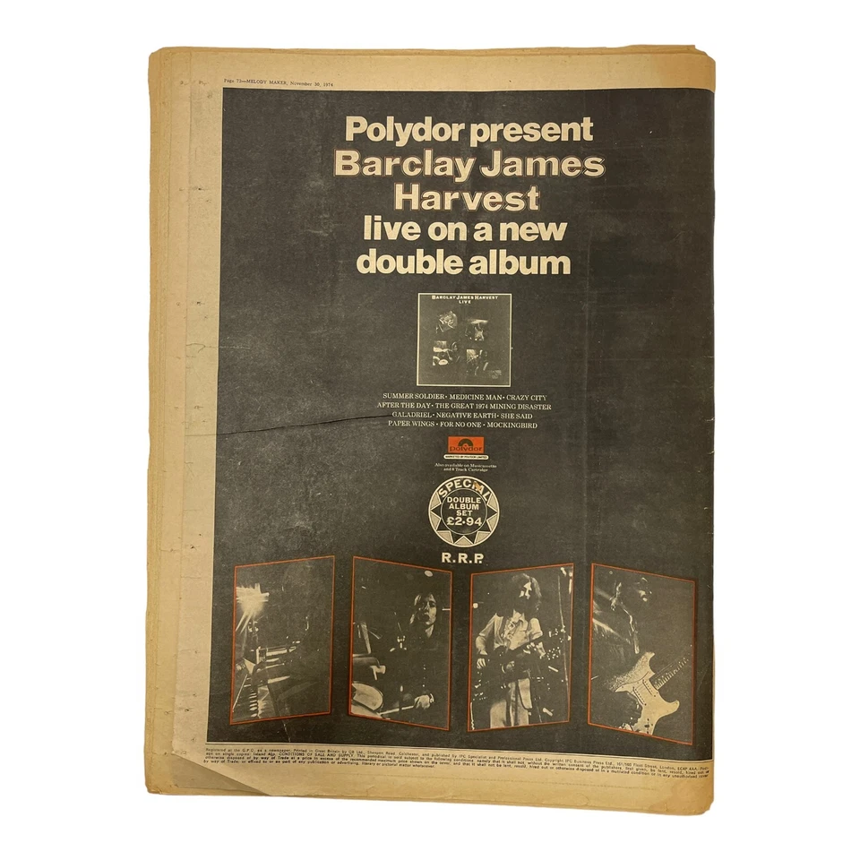 Melody Maker November 30, 1974 Paul McCartney Wings Bad Company Marc Bolan - Image 3 of 3