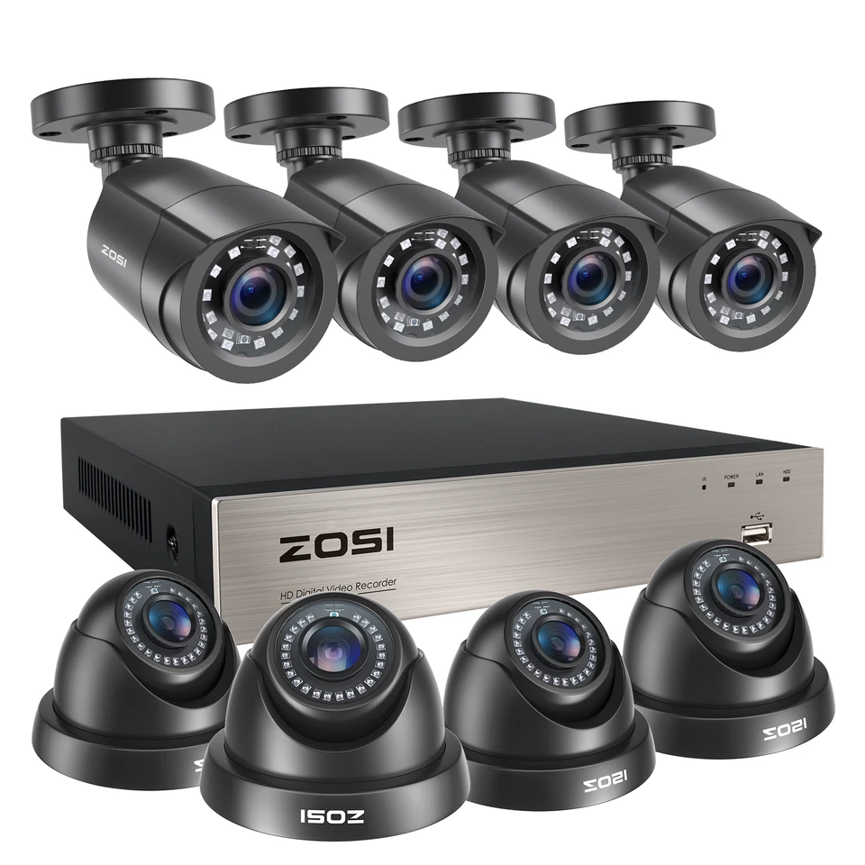 ZOSI 8CH 5MP Lite DVR H.265+ 1080p Surveillance Security Camera System Outdoor