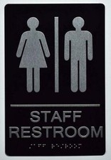 Staff Restroom Sign - Aluminum, Black/Silver ,Size 6x9 -REF24-1027