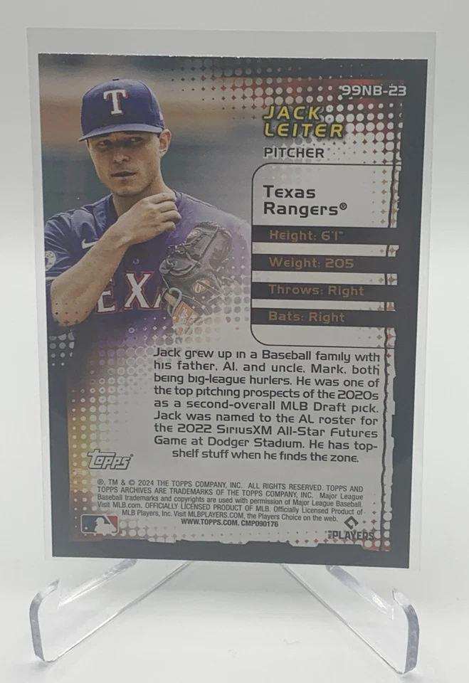 Jack Leiter RC New Breed #99NB-23 2024 Topps Archives Texas Rangers Rookie - Image 2 of 2