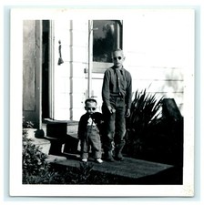 Vintage Portrait Boy and Child Sunglasses In Front of Home 4"x 4" Family
