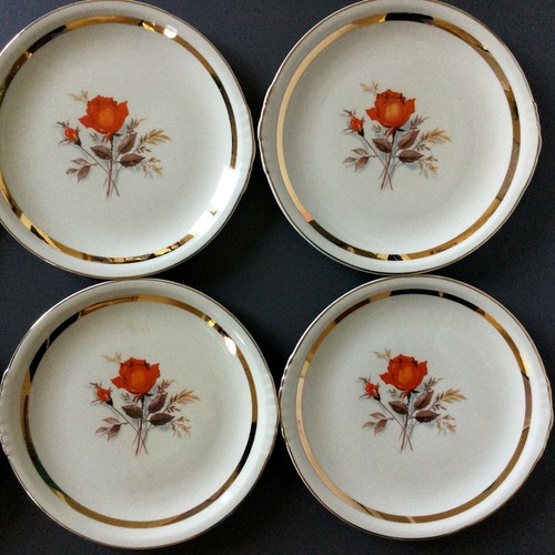 Vtg Lot of 6 Paden City Pottery American Rose 22 kt Trim Gold Plates 7.25" - Picture 5 of 12