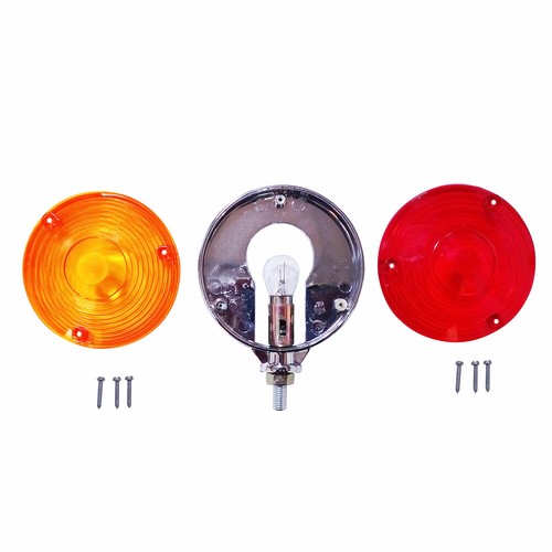 Hazard Style Kubota Tractor Warning Light Set With Chrome Frame Red Amber Lens - Picture 7 of 13