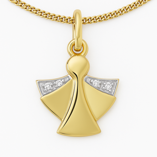 Kinder Baby Zirkonia Schutz Engel Echt Gold 585 Und Kette Silber 925 Vergoldet-image