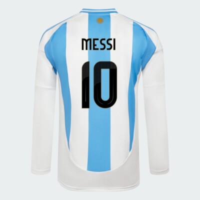 Argentina National Team 24 Messi Home Long Sleeve Jersey Adidas