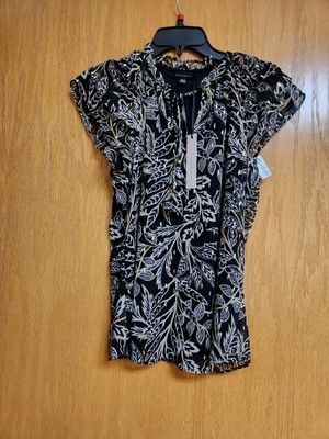 Black & Taupe Ruffled Floral Short Sleeve Top. NWT. XS.  By Tamara H. Cute.