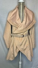 Venus Xs Women's Drape Ruffle Collar Open Front Trench Coat Pink/peach W/ Belt