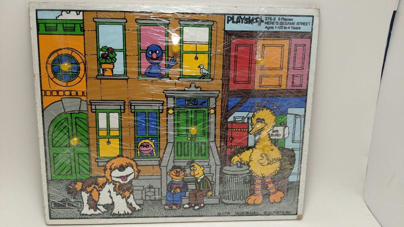 VTG Sesame Street Wooden Puzzle Playskool 376-2 6 Piece Here's Sesame Street USA