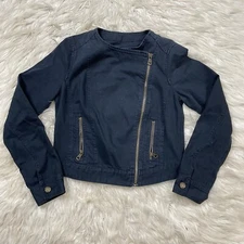 JCP Jean Jacket Womens S Denim Dark Blue Moto Asymmetrical Zipper Y2K Short Rock