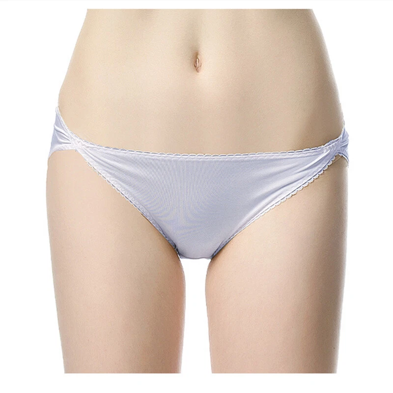 2 Pairs/lot Womens Nature Silk Panties Briefs Bikinis Underwear High Slit Briefs - Image 3 of 4