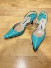 Manolo Blahnik Mules Heels Green Women's Size EU 35.5 US 5.5