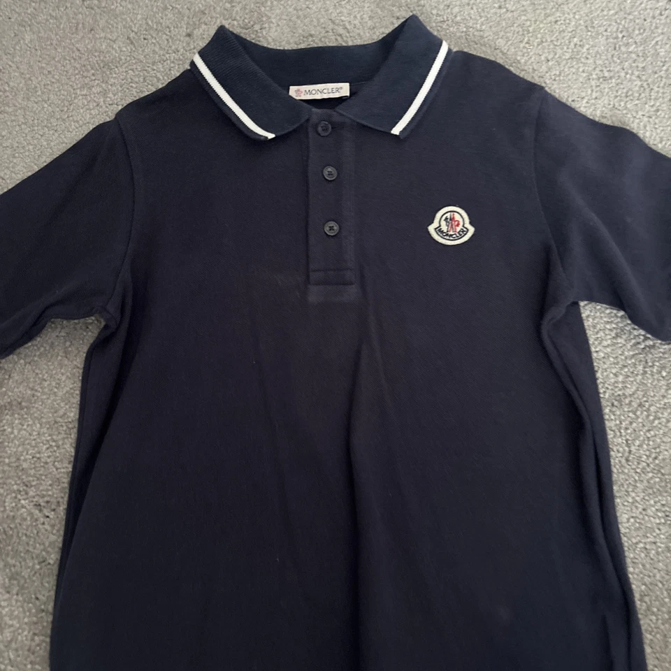 MONCLER Polo Shirt -8 Years Navy & White Corta Pique Summer Tee T Shirt - Image 4 of 4