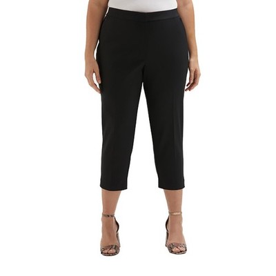 Rafaella Satin Twill Capri Pants with Grommets Women's 20W Black Zip/Hook & Bar