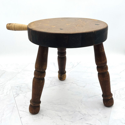 Vintage Three-Legged Wooden Milking Stool Handmade Hand Turned Farmhouse