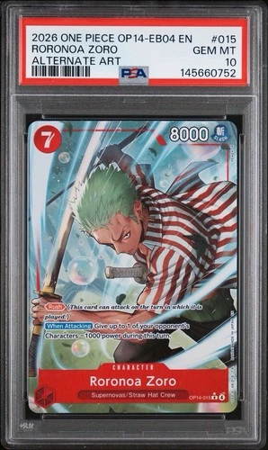 Roronoa Zoro 2026 One Piece OP14 The Azure Sea's Seven Alternate #015 PSA 10