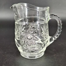 Anchor Hocking Clear Glass 5.5" Pitcher w/ Ribbed Handle & Star of David Vintage