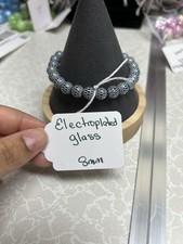 beaded stretch bracelet, Silver electroplated glass, 8mm round beads