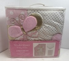 Tender Kisses GOLDEN BUTTERFLY Baby With Love 3 Piece Crib Set NEW GIRLS PINK