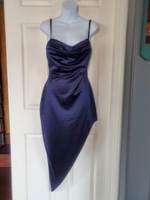 Windsor Navy Satin Asymmetrical Slip Dress Reing The Nigth Strappy Prom Sexi Med