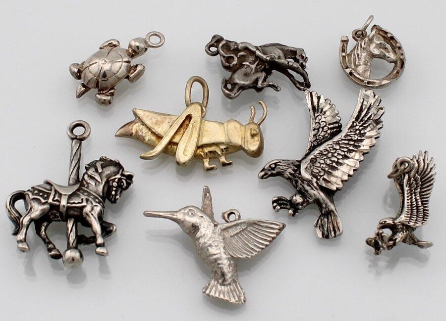 Sterling Silver Figural Animal Charm Pendant Lot Carousel Horse Grasshopper Eagl