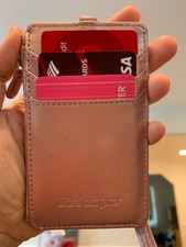 Badge Holder With Zip PU Leather ID Card Wallet 5 Slots Lanyard Vertical New USA