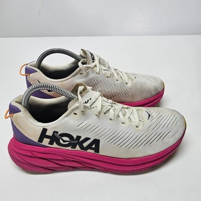 Hoka Rincon 3 Womens Running Shoes Size 9B White Pink 1119396 BDBE