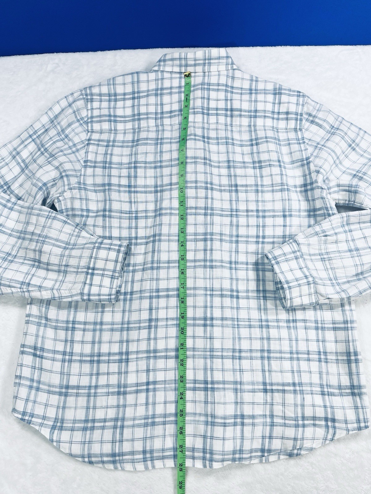 Lauren Ralph Lauren 100% Linen Shirt Womens L Blue Check Button Up Long ...