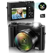 4K Digital Camera for Photography, 64MP Autofocus Vlogging Camera for Black