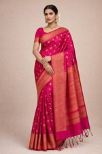 Rani Pink Kanchipuram Semi Silk Saree, Gold Zari Butta Saree