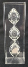 Vtg Clear Floating Hourglass In Lucite Sculpture White Sand Timer 3 Bubble 5 MCM