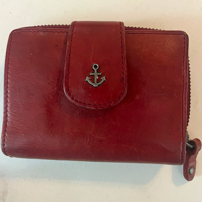 Harbour 2nd Red Leather Wallet Women s Anchor Logo Zip Around Card Organizer