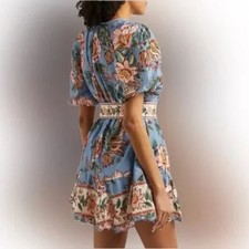 Joie Womens Round Neck Short Sleeves Button Down Belted Mini Floral Dress Size 4