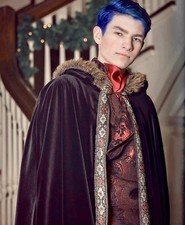 Men's Black Velvet Hooded Renaissance Cosplay Viking Halloween Cape-Handmade