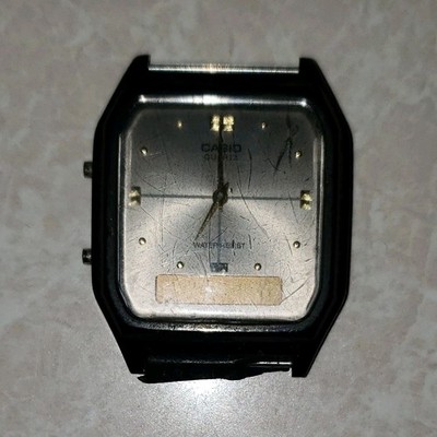 Casio AQ-48 Quartz Wristwatch Stainless Steel Black/Silver Water Resistant