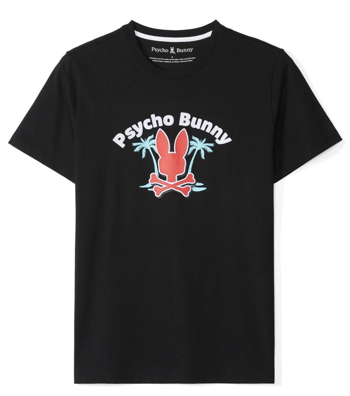 PSYCHO BUNNY Boston Embroidered Graphic Tee T-Shirt Black Pima Cotton Sz 6 L 9890₽