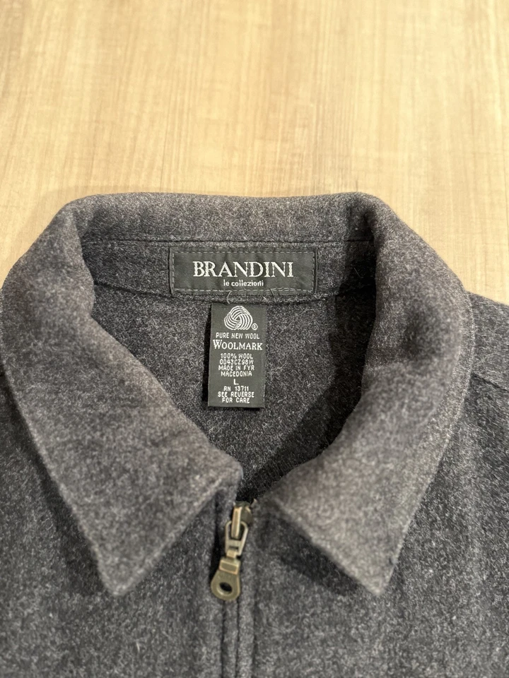Brandini Gray 100% Wool Jacket Mens L Full Zip Classic Neutral Versatile - Image 4 of 4