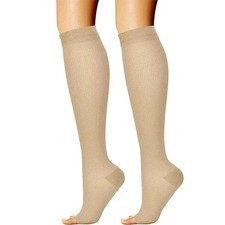 20-30 mmHg Medical Compression Socks for Women Men Knee High Open Toe Stocking