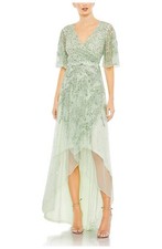 Sequined Butterfly Sleeve High Low Gown Sage Green 93681 Size 10