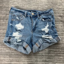 Aeropostale Jean Shorts Size 00 Womens Midi High Rise Blue Denim