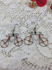 Handmade Wire Bicycle Dangle Earrings, Copper and Gray Metal 1.5 "