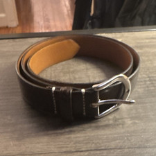 Men's Brown Solid Dress Belt Size 40 Regular 1.25 in Width Silver Buckle